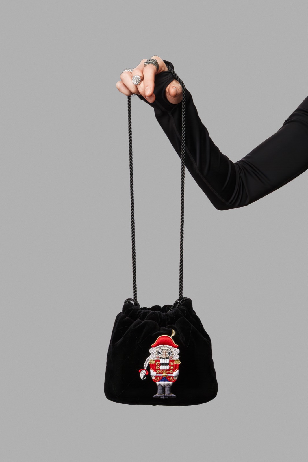 LePlie black embroidered pouch